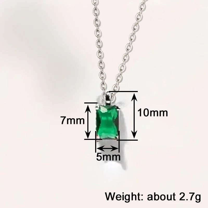 Women's Minimalist Emerald-Green Cubic Zirconia Baguette Pendant Necklace
