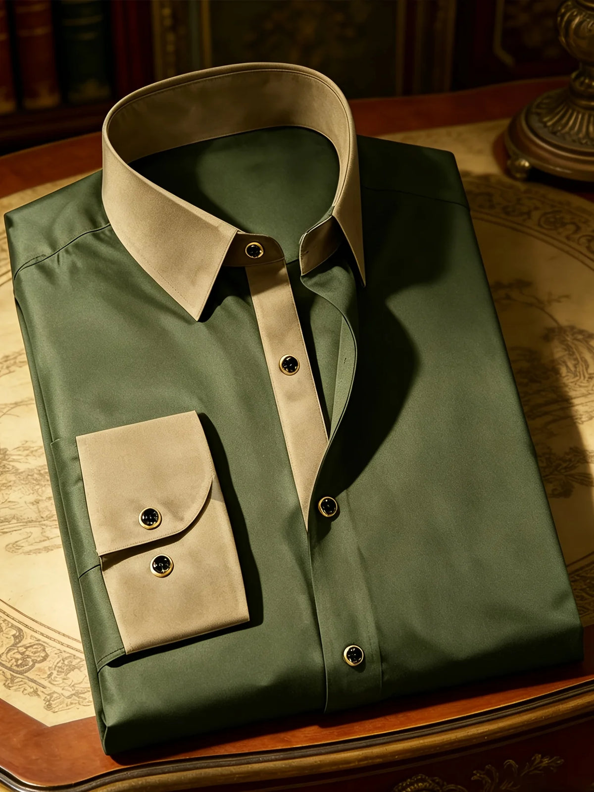 FGKKS Men's Contrast Collar Patchwork Smart Casual Shirt