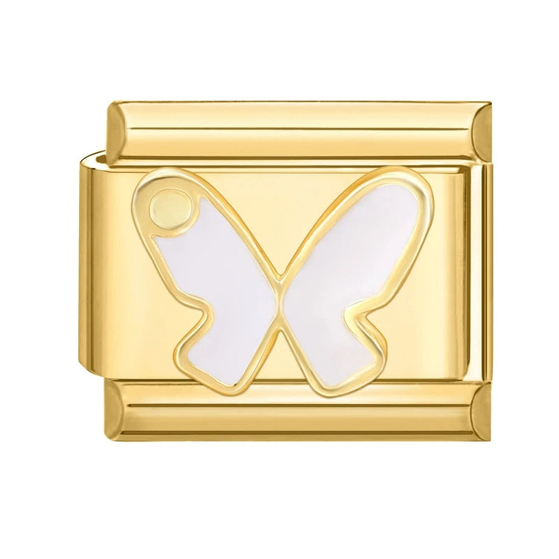 Zircon Heart Bow Butterfly Flowers Gold Color Italian Charm Links Fit 9MM Stainless Steel Bracelet Women Men DIY Making Jewelry