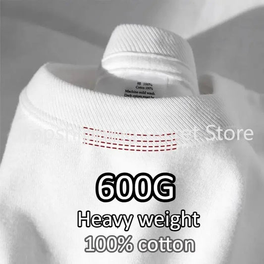 Cotton 600G Heavyweight Pure Cotton Short Sleeved T-shirt for Men and Women Half Sleeved Summer Solid Color Thick Loose T-shirt