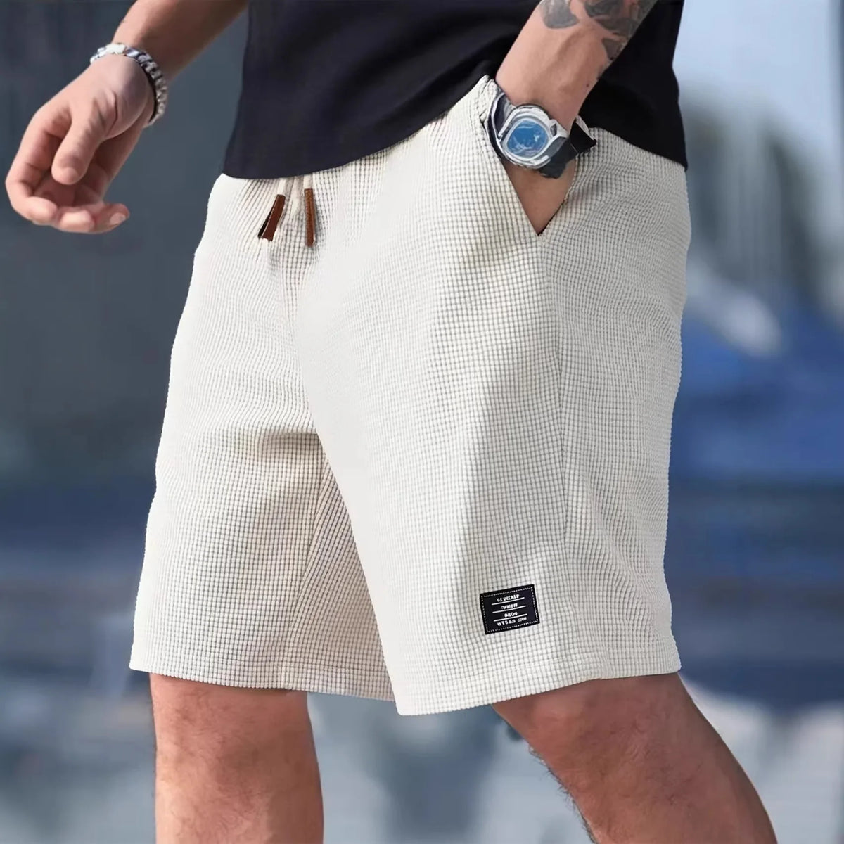 Men’s Waffle Knit Quick-Dry Casual Shorts – Breathable Beach & Streetwear Bermuda Shorts