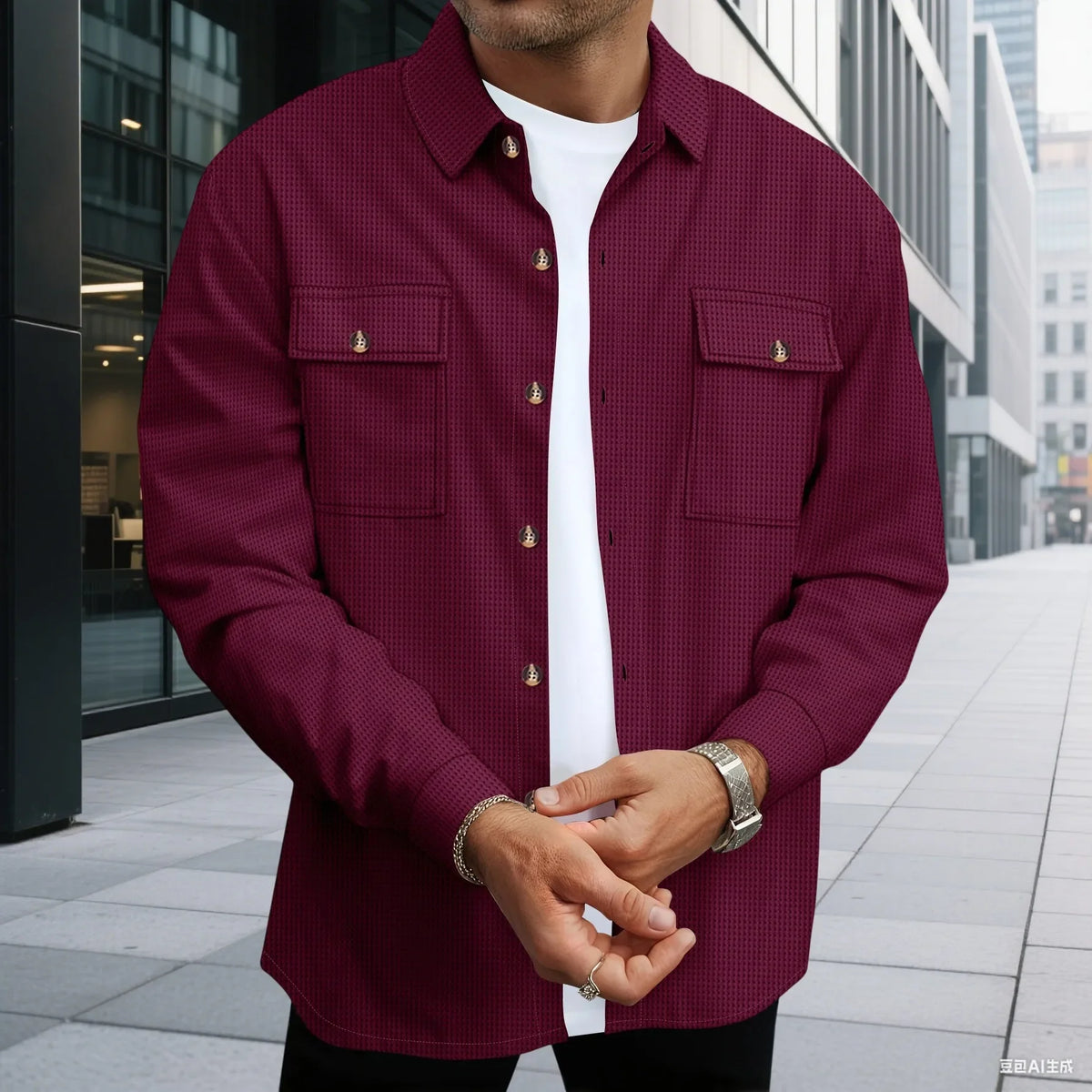 Men's Waffle Check Button Jacket & Pants Set