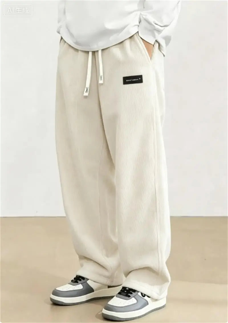 Men's Loose Solid-Color Corduroy Drawstring Sweatpants