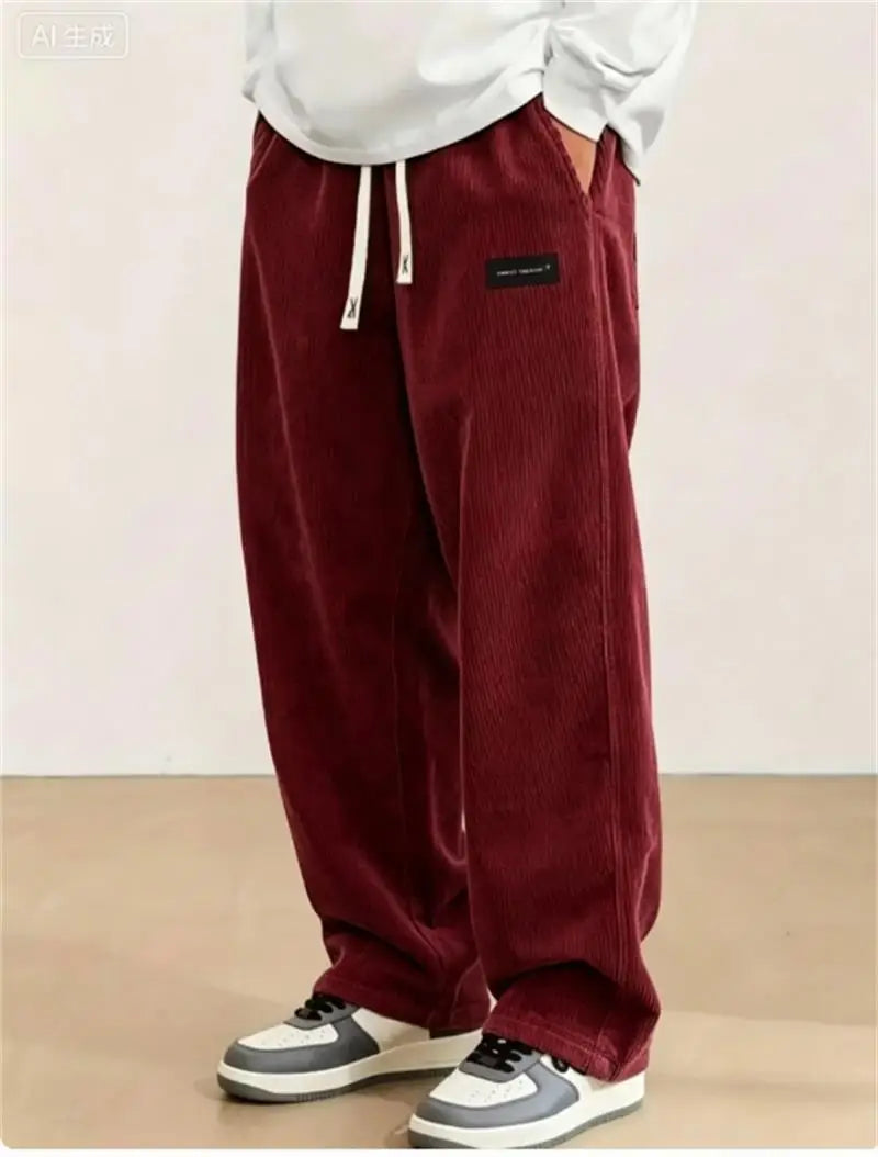 Men's Loose Solid-Color Corduroy Drawstring Sweatpants