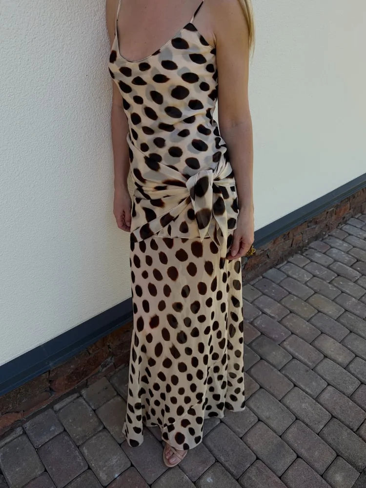 Women's Animal Print V-Neck Ruched Drawstring Slip Maxi Dress