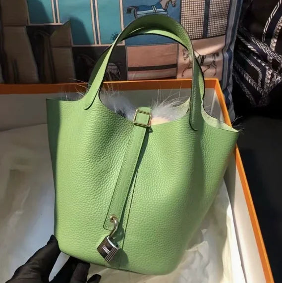 Women's Genuine Leather Designer Bucket Handbag (18cm / 22cm)