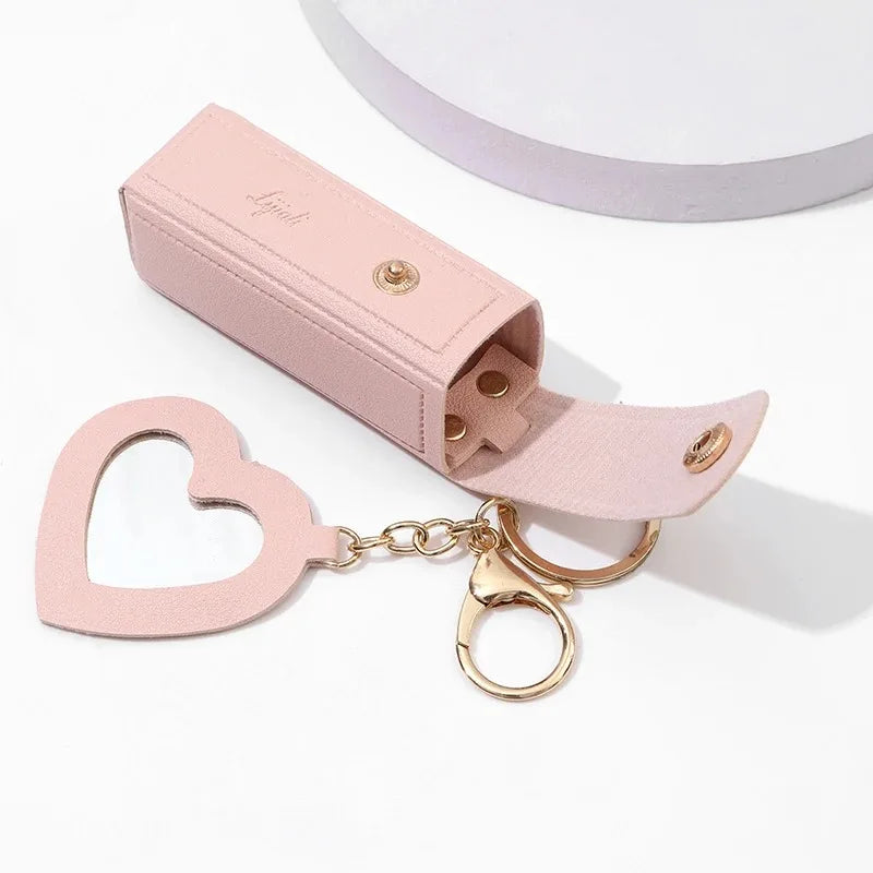 GlamPouch™ Mini Leather Lipstick Case & Coin Purse Keychain with Built-In Mirror