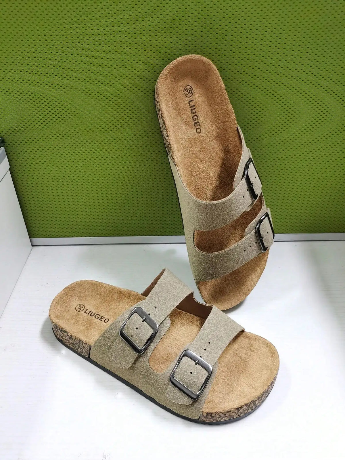 Women's Adjustable Double-Buckle Cork Footbed Thong Sandals | Comfort Walking Beach Slides