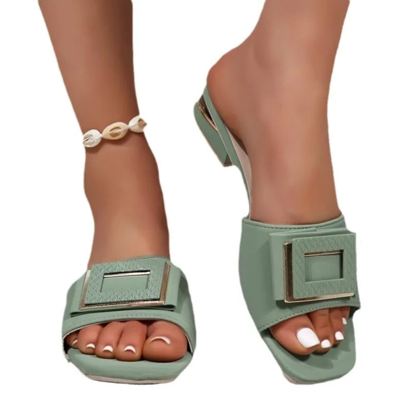 Women's Elegant Low-Heel Summer Slip-On Slippers for Weddings & Parties