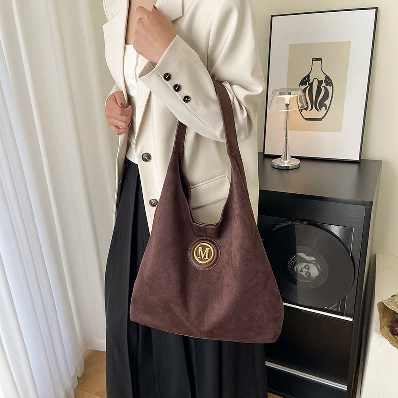 Women's Faux Suede Large Capacity Shoulder Tote Bag
