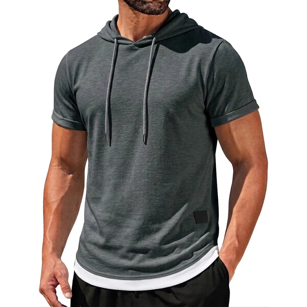 Mens New Summer Short Sleeve Hooded Tees Casual Lightweight Breathable Tops Korean Streetwear for Gym and Daily Wear Top