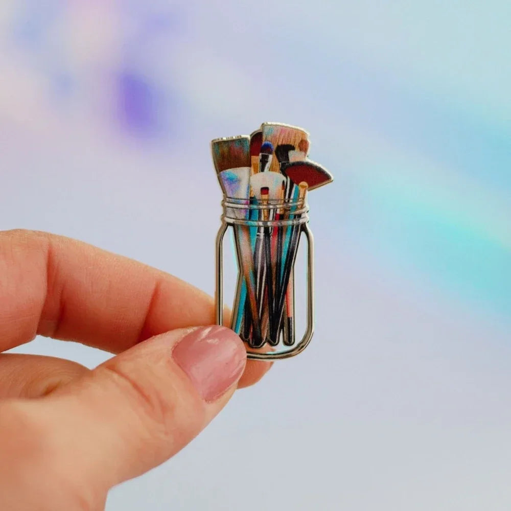 Paint Brushes in Clear Jar Enamel Pin – Artist Badge & Brooch