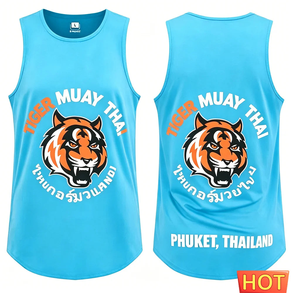 Men’s Muay Thai Tiger Graphic Tank Top – Athletic Athletic Sleeveless Vest