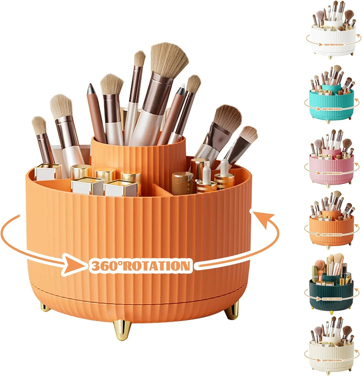 Makeup Brushes Holder 360° Rotating Organizer 5 Slot Multi-Functional Desk Storage Cosmetics Storage for Vanity Desktop Bathroom