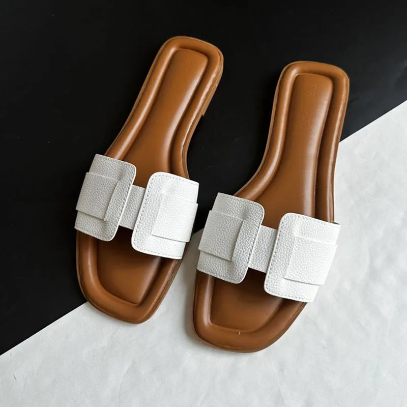 2025 Women's Modern Flat Leather Outdoor Slippers & Casual Slides