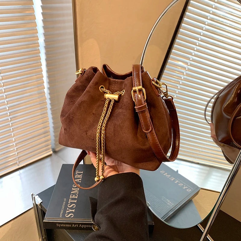 2026 Women's Soft Faux Suede Commuting Crossbody Bag with Quilted Thread Stitching