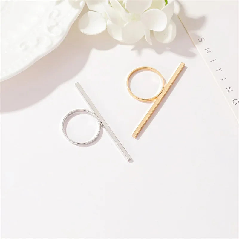 Geometric Ring Gold Silver Color Long Strip Minimalist Modern Stackable Ring for Women Birthday Gift Wedding
