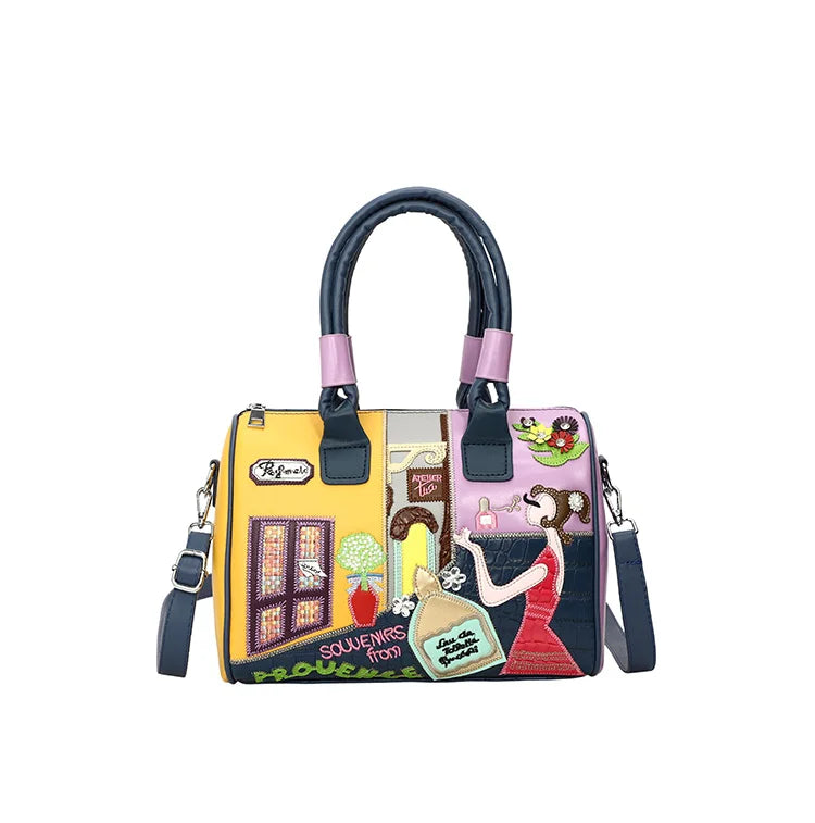 Women's Retro Patchwork Printed PU Leather Shoulder Bag