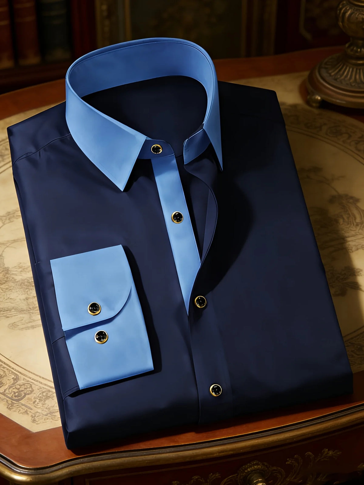 FGKKS Men's Contrast Collar Patchwork Smart Casual Shirt