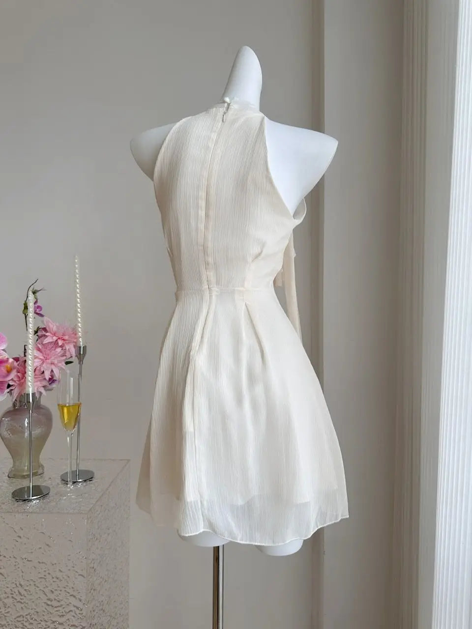 Women's French-Style Rhinestone Halter Mini Party Dress with Irregular Hem