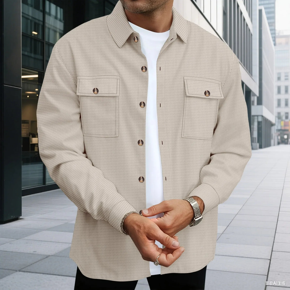 Men's Waffle Check Button Jacket & Pants Set