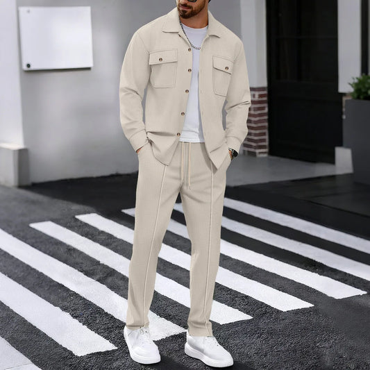Men's Waffle Check Button Jacket & Pants Set
