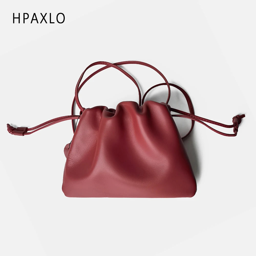 Women's Lambskin Cloud Drawstring Mini Underarm & Crossbody Bag
