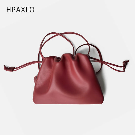Women's Lambskin Cloud Drawstring Mini Underarm & Crossbody Bag