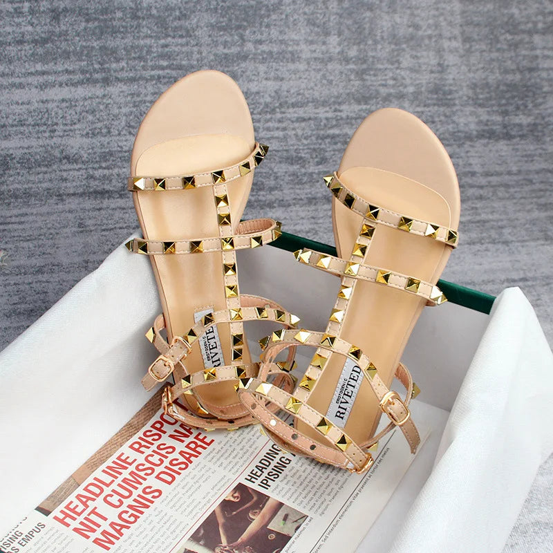 2026 Women's Large Size (41–43) Rivet Flat Sandals | Casual Walking & Shopping Shoes