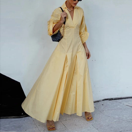 Women's Elegant A-Line Collared Maxi Shirt Dress