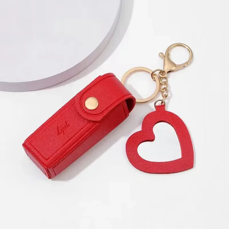 GlamPouch™ Mini Leather Lipstick Case & Coin Purse Keychain with Built-In Mirror