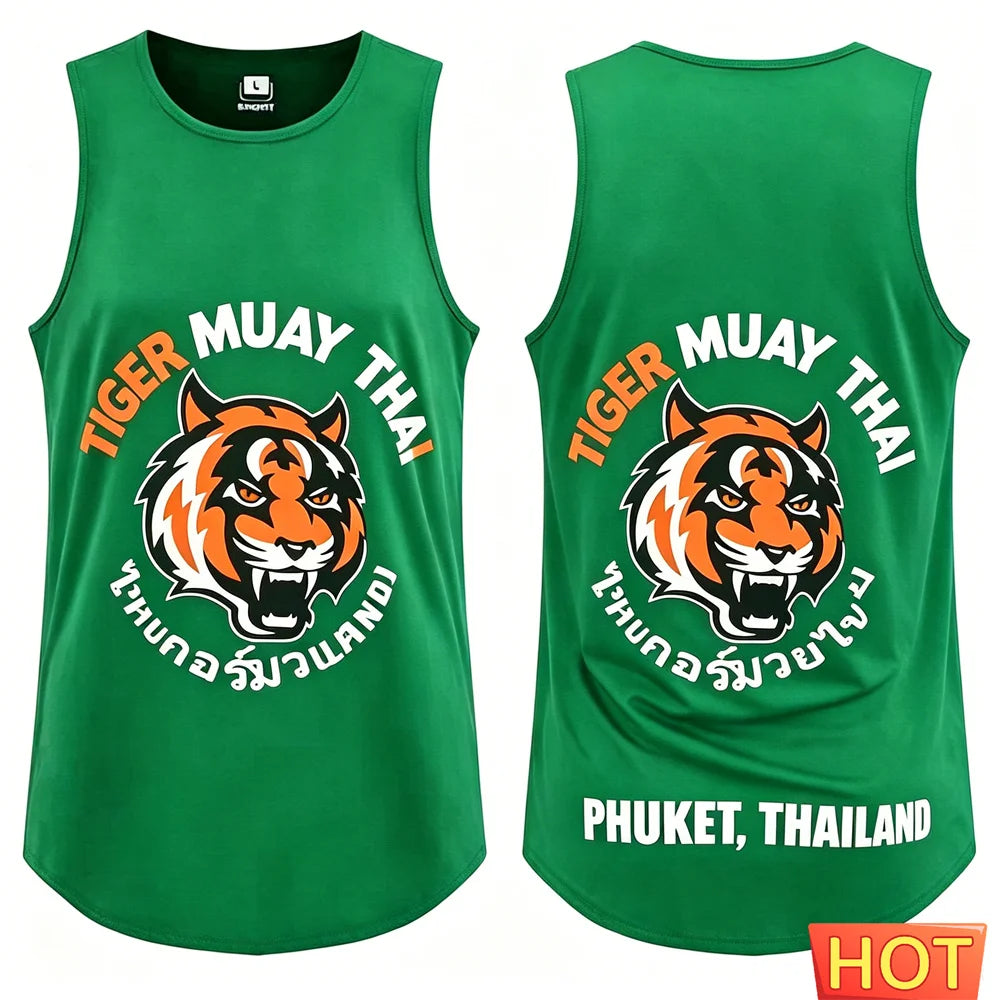 Men’s Muay Thai Tiger Graphic Tank Top – Athletic Athletic Sleeveless Vest
