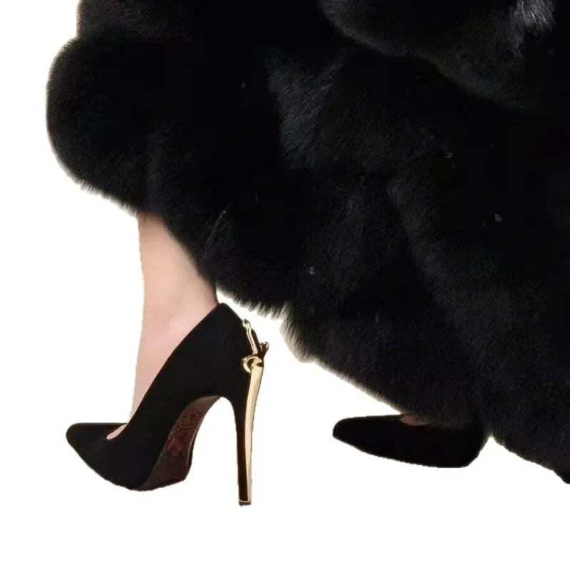 2026 Women's Black Patent Leather Sword-Heel Pointed Pumps | Queen Runway Stiletto Heels