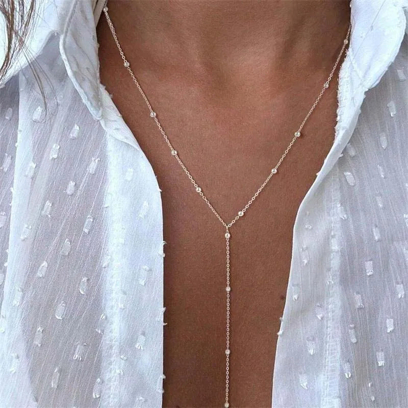 Vintage Gold-Tone Geometric Bead & Tassel Lariat Drop Necklace