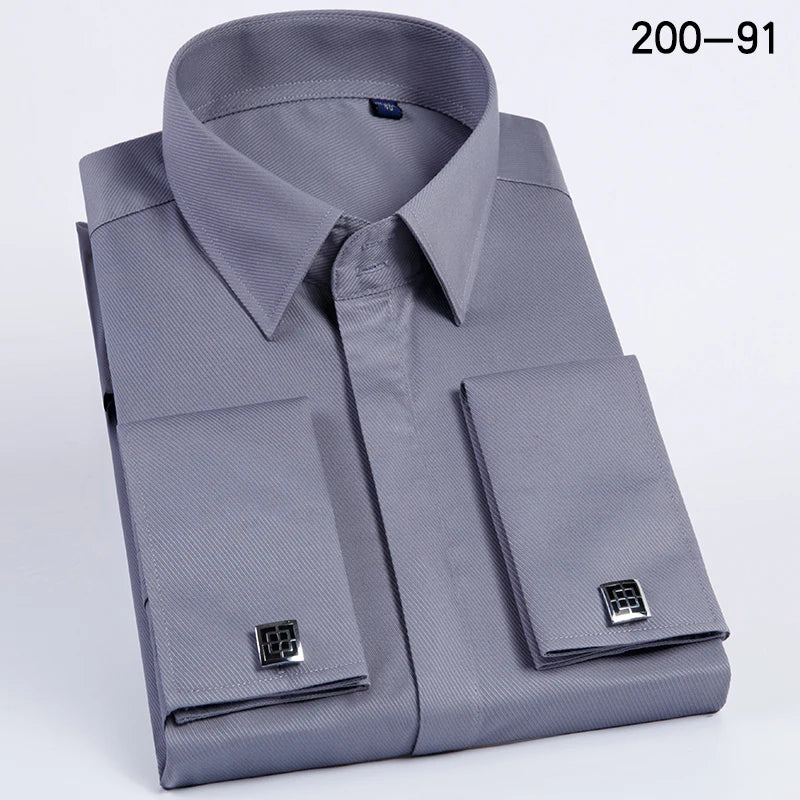 Men's Slim-Fit French Cuff Striped Business Dress Shirt