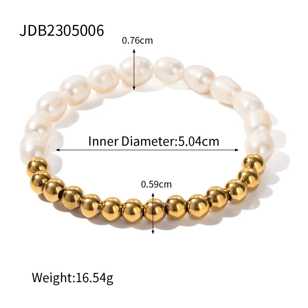 18K Gold Plated Stainless Steel Baroque Freshwater Bracelets For Women Rectangular Chain Spacer Pearl Bracelet Party Jewelry