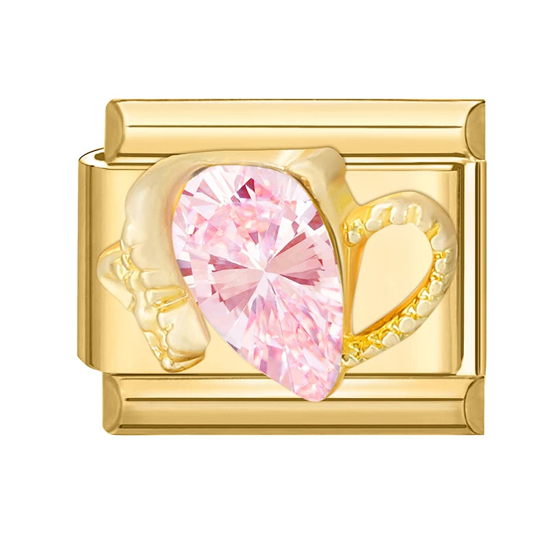 Zircon Heart Bow Butterfly Flowers Gold Color Italian Charm Links Fit 9MM Stainless Steel Bracelet Women Men DIY Making Jewelry