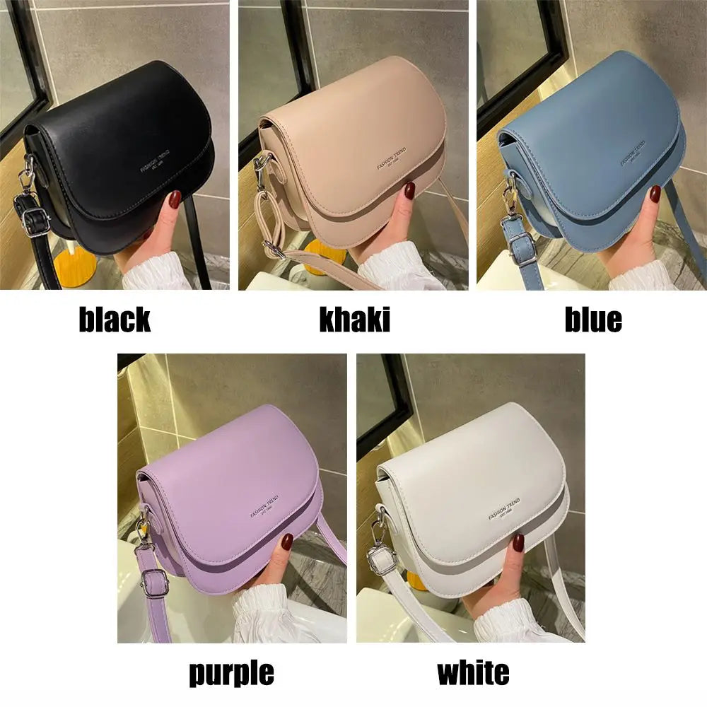 Women's Minimalist Solid Color Saddle Shoulder & Crossbody Flap Bag