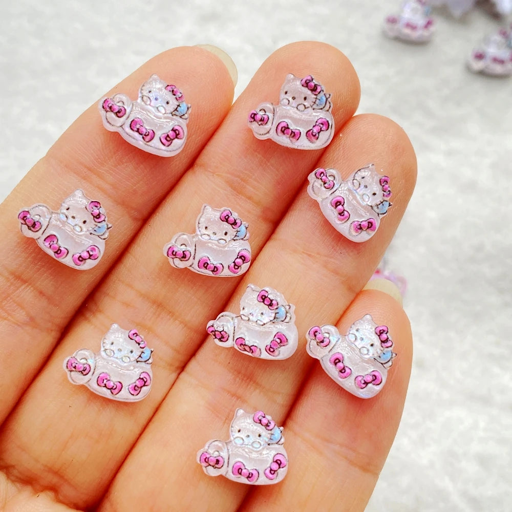 CharmCraft™ 50-Piece Mixed Resin Rhinestone Charms – Kitten, Mirror & Camera Nail Art Decorations