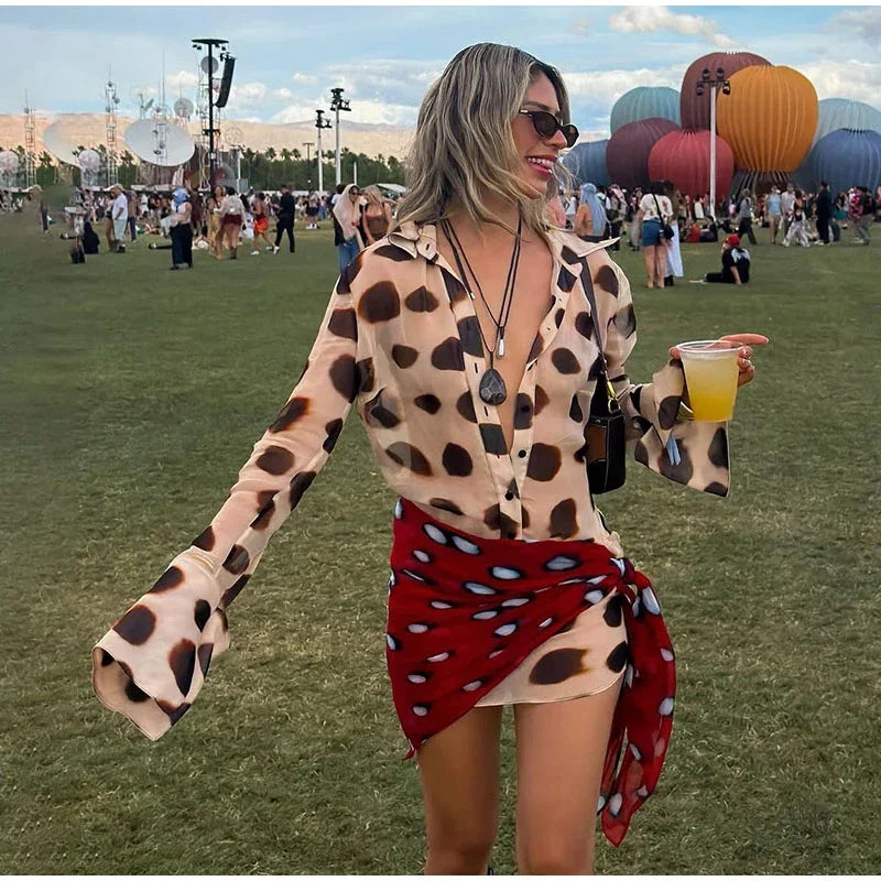 Women's Animal Print V-Neck High-Slit Slip Maxi Dress