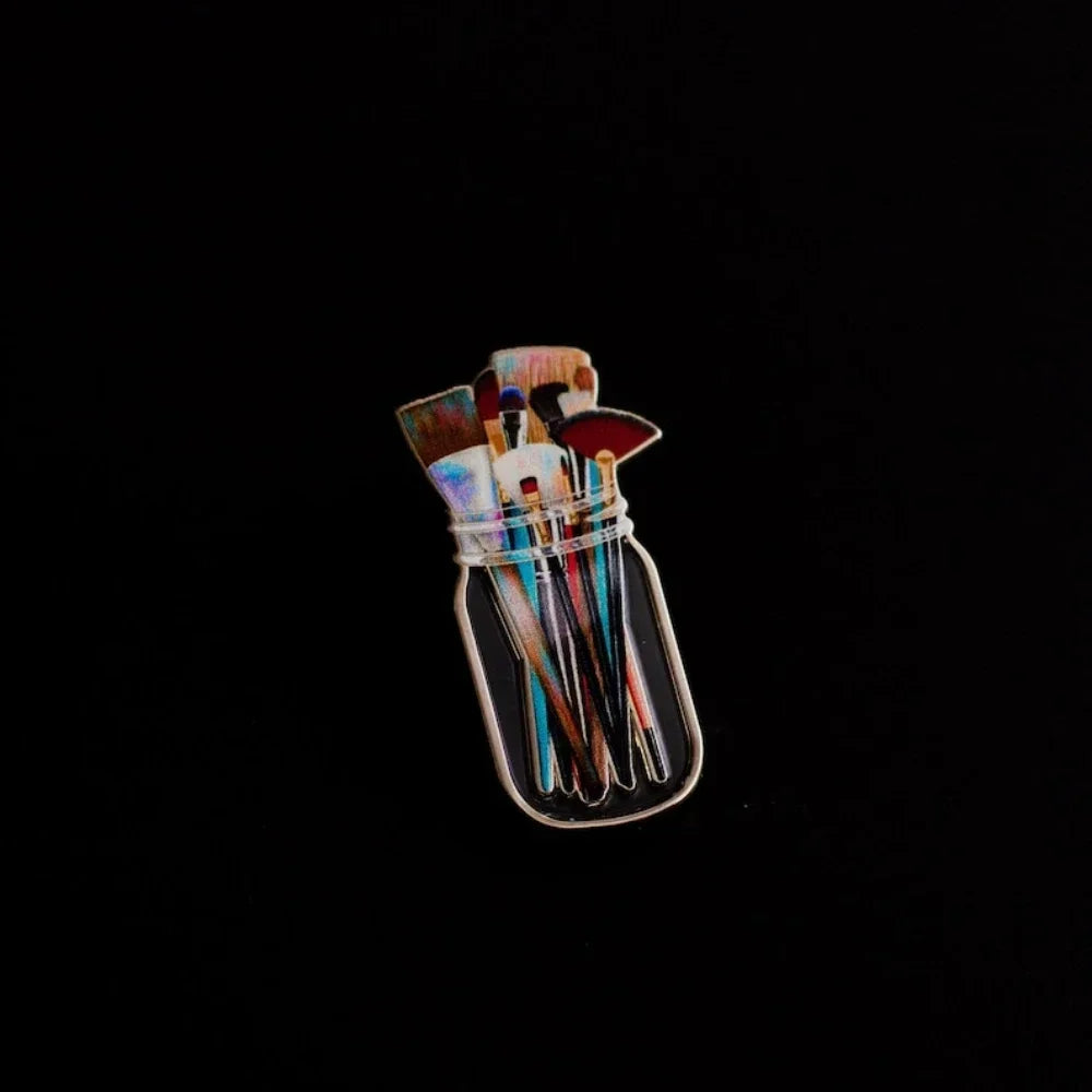 Paint Brushes in Clear Jar Enamel Pin – Artist Badge & Brooch