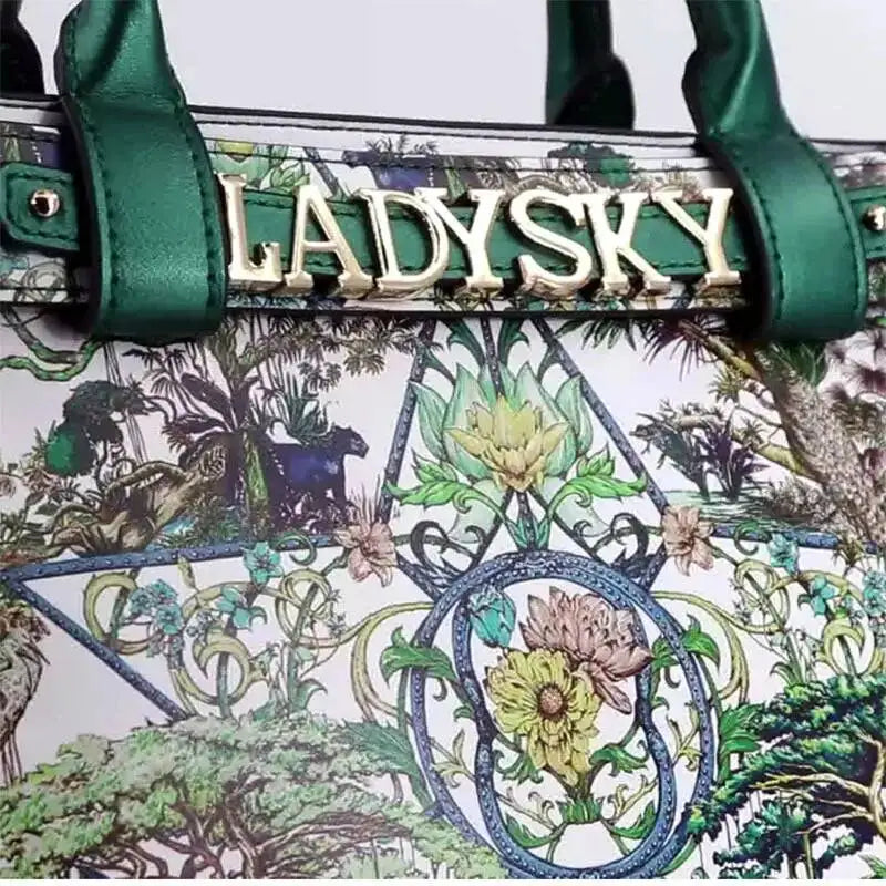 Women's Jungle Pattern Large Capacity Crossbody & Shoulder Bag with Logo Belt