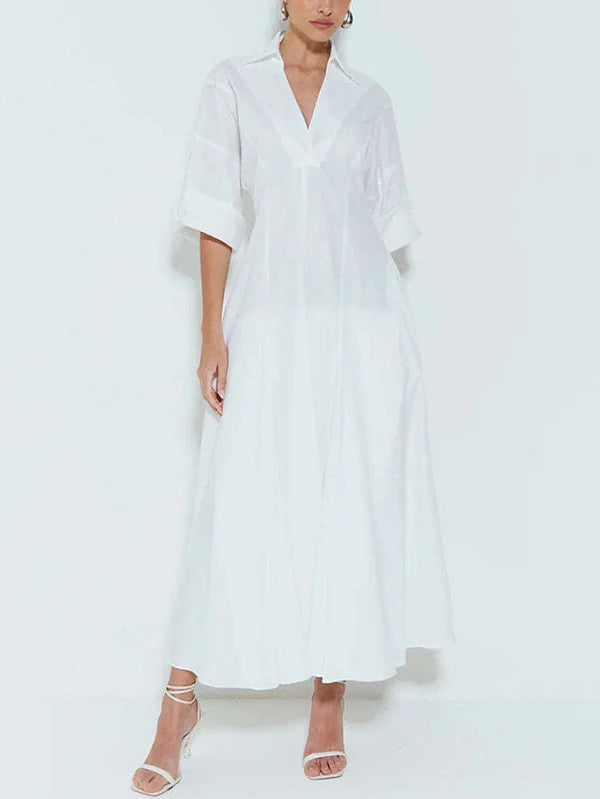Women's Elegant A-Line Collared Maxi Shirt Dress