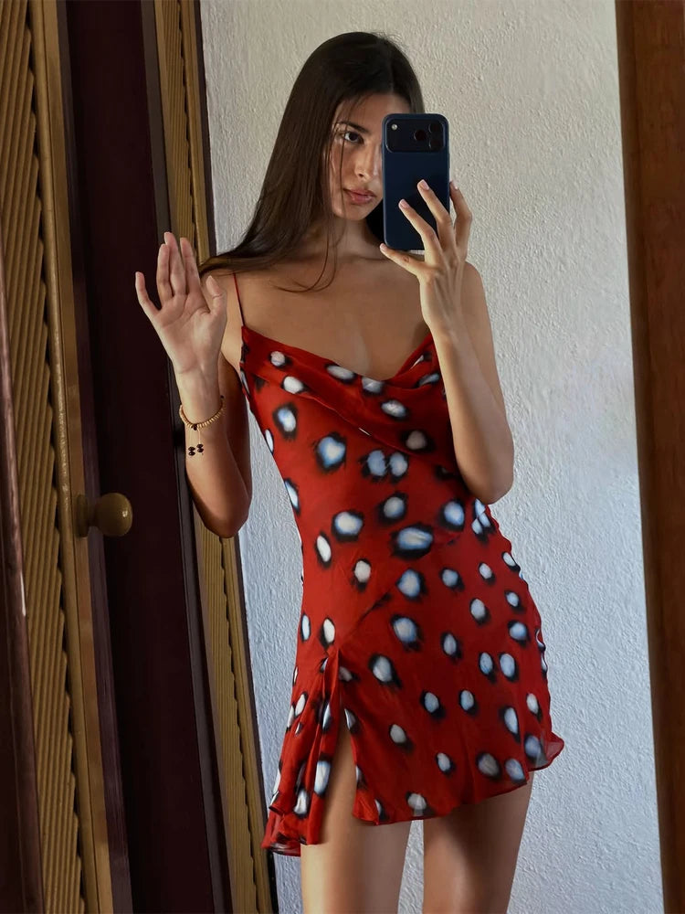 Women's Animal Print V-Neck Ruched Drawstring Slip Maxi Dress