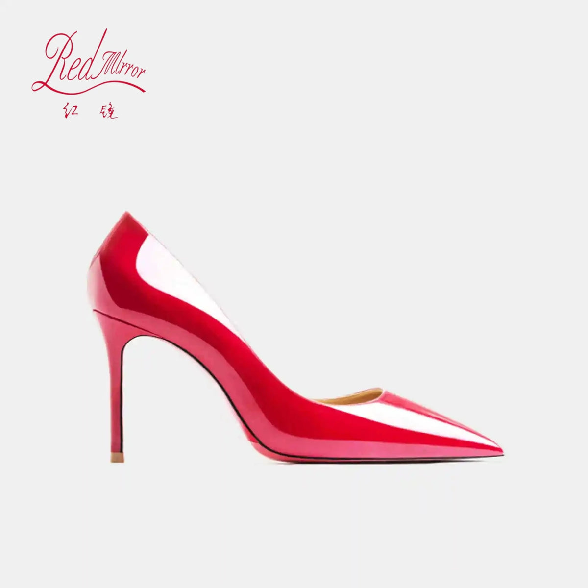 Women's Black Glossy Pointed-Toe Stiletto Pumps with Radiant Red Outsoles
