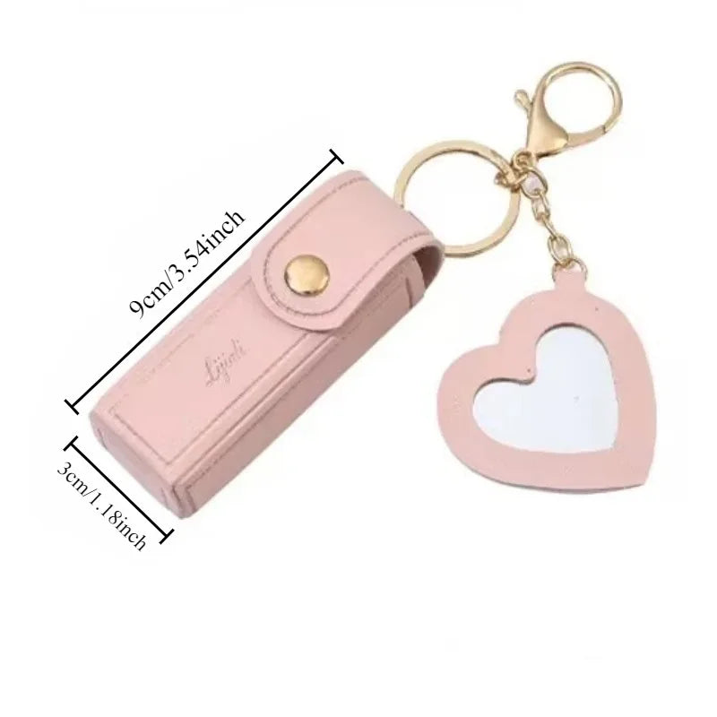 GlamPouch™ Mini Leather Lipstick Case & Coin Purse Keychain with Built-In Mirror
