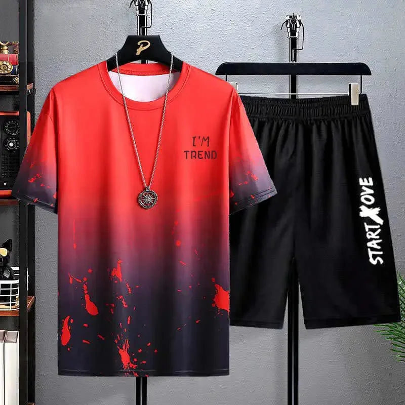 Men’s 2-Piece Printed T-Shirt & Shorts Gym Set – Quick-Dry Summer Workout Outfit