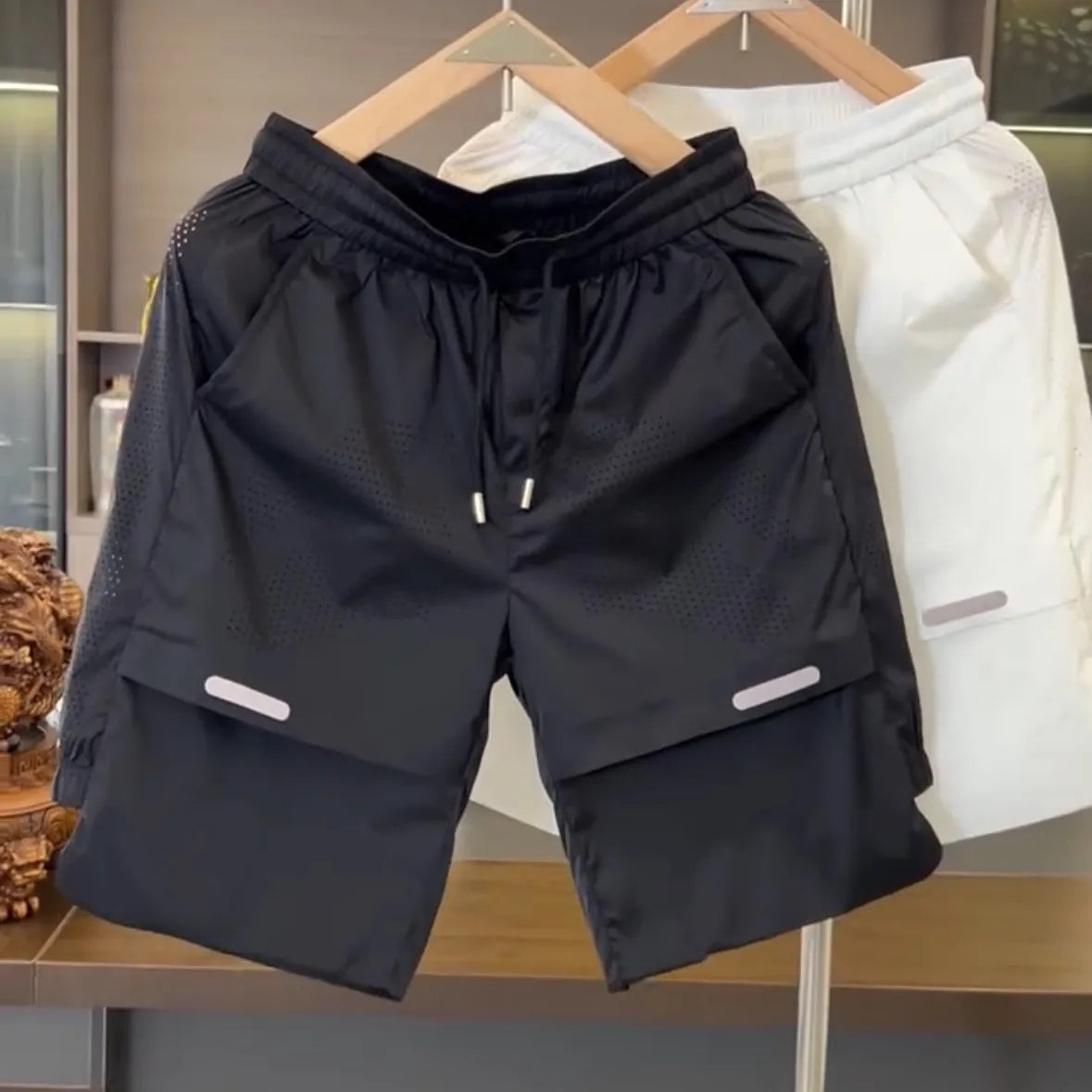 Summer Breathable Splicing Shirt Shorts Two-piece Set Men's High Elastic Loose Quick-drying Sports and Leisure Suit