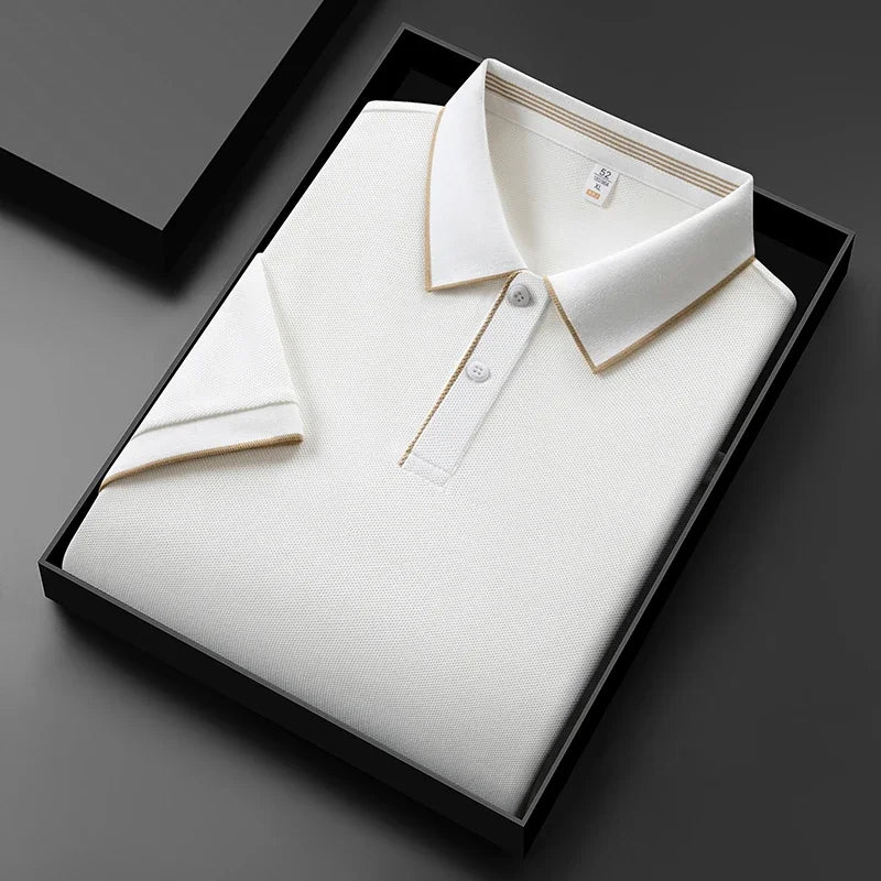 Men’s Business Casual Short-Sleeve Polo Shirt – Breathable Solid Color Top