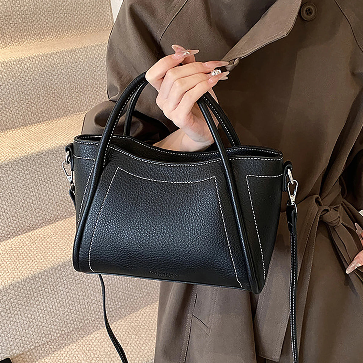 Women's Classic Black PU Leather Shoulder & Crossbody Bag